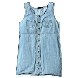 Vintage Sonoma Light Wash Denim Jumper Mini Button Dress‎ Size L 100% Cotton